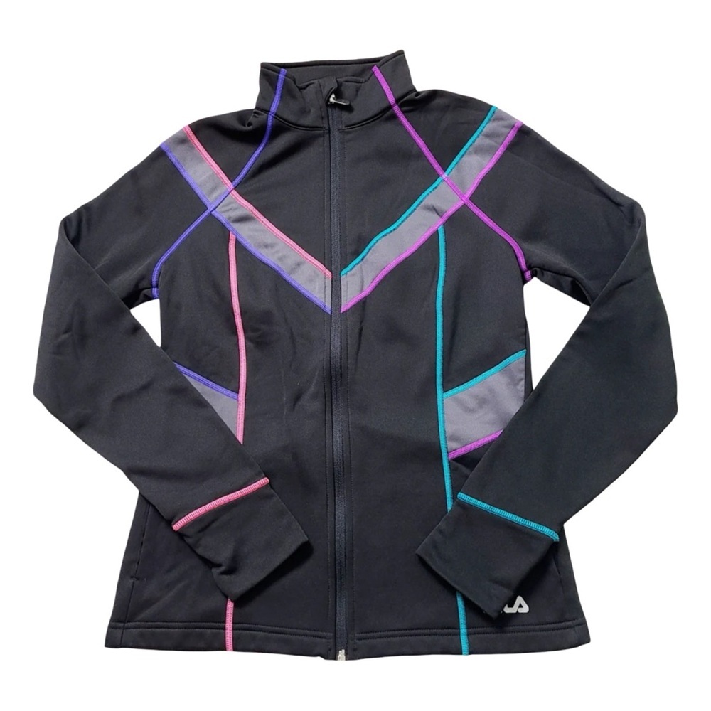 Fila Full Zip  running  sweatshirt  - black with neon trim- small